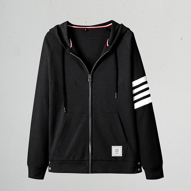 New Hoodies for Men Waffle Solid Cardigan Sweaters Jackets at All Seasons Jackets & Trench Coats