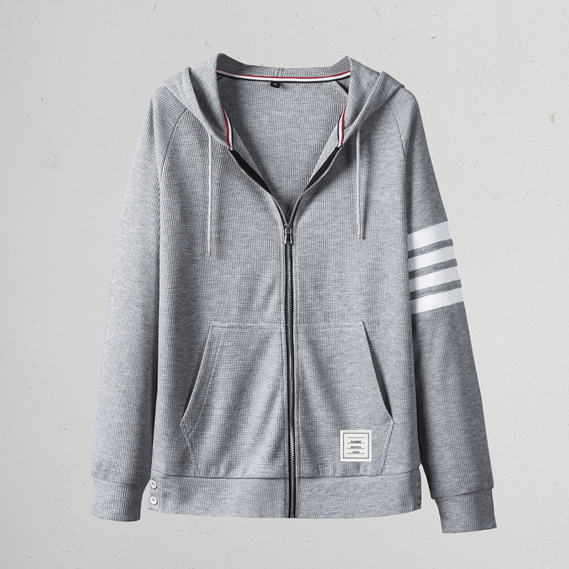 New Hoodies for Men Waffle Solid Cardigan Sweaters Jackets at All Seasons Jackets & Trench Coats