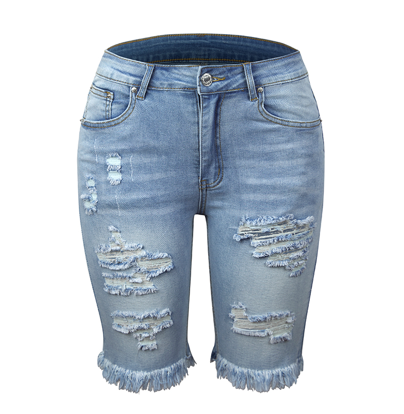 2022 New Cycling Denim Shorts Woman Fashion Tassel Tight Five-Point Shorts Washed Sexy Female Trousers & Leggings