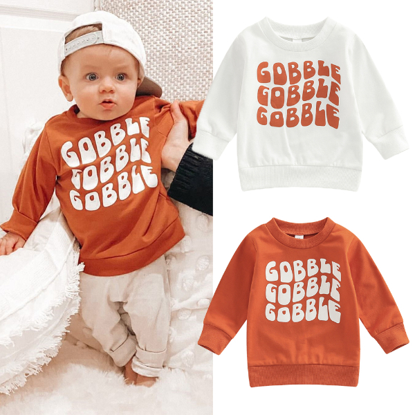 Baby Girl Boy Thanksgiving Outfit Gobble Crewneck Sweatshirt Long Sleeve Pullover Sweatshirts Tops  T-shirts & Polos