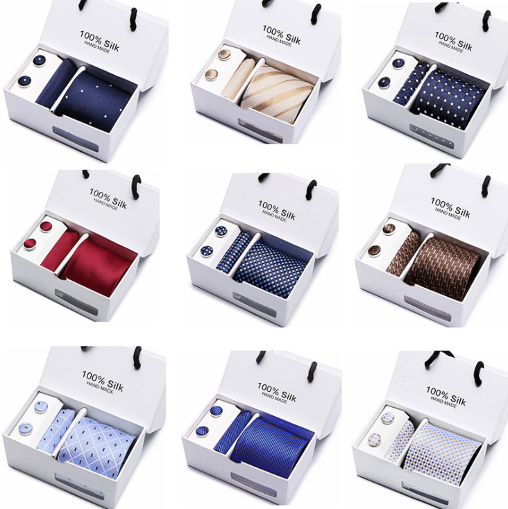 5 Pcs/set Men Business suits Tie Handkerchief Classic Men's Necktie  Pocket Square Set Wedding tie