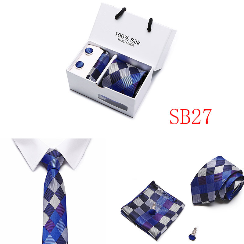 5 Pcs/set Men Business suits Tie Handkerchief Classic Men's Necktie  Pocket Square Set Wedding tie