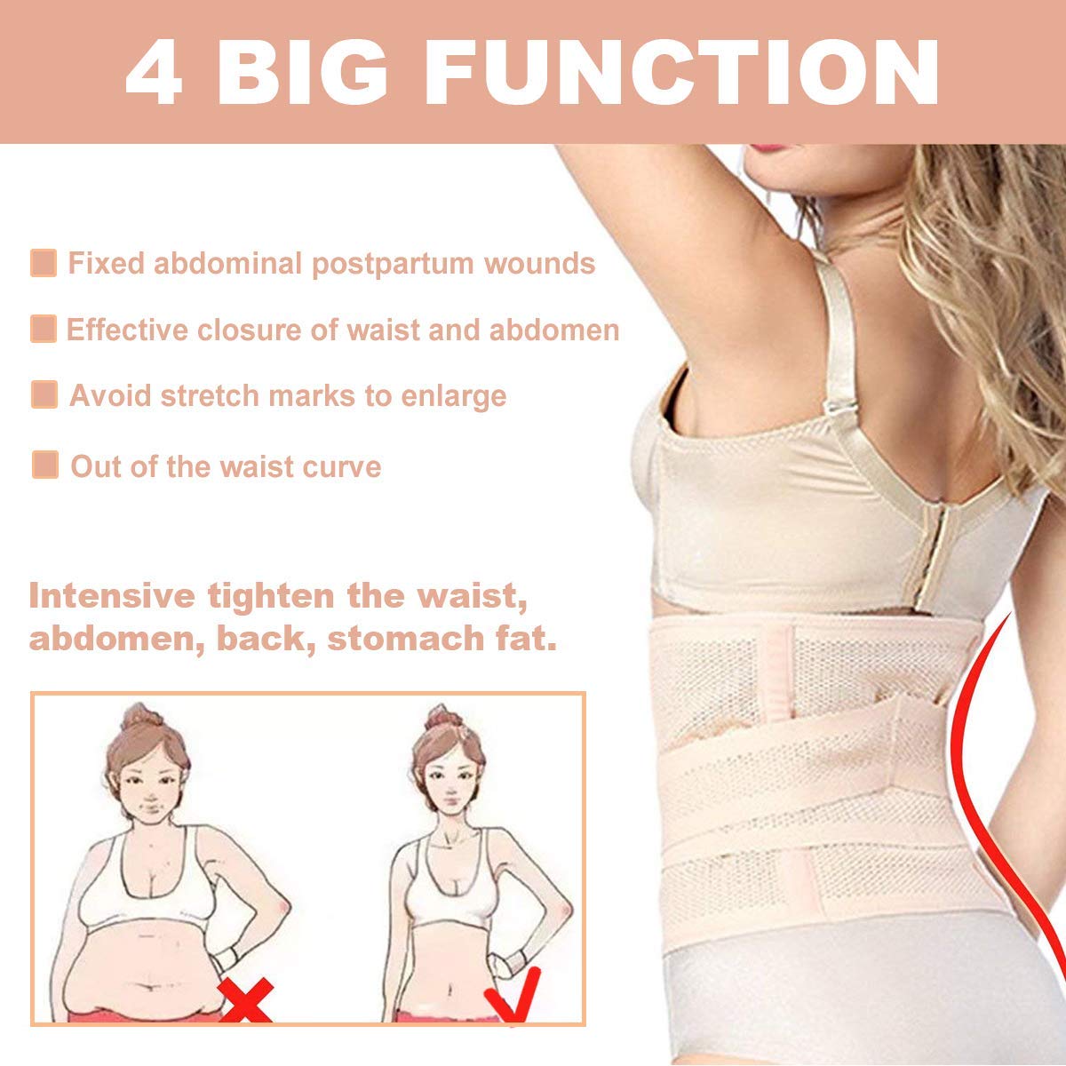 Postpartum Support Recovery Belly Belt Body Shaper Corset Belt with High Elastic for Women