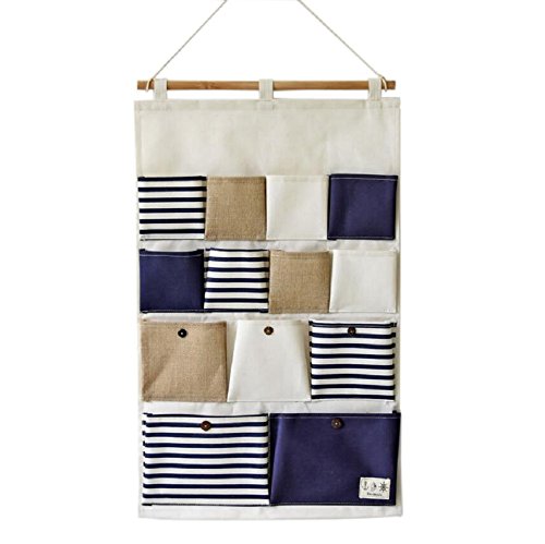 Wall Door Hanging Storage Bags Closet Hang Organizer Storage Pockets Cotton Line Striped 13 Pockets