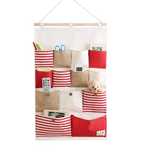 Wall Door Hanging Storage Bags Closet Hang Organizer Storage Pockets Cotton Line Striped 13 Pockets