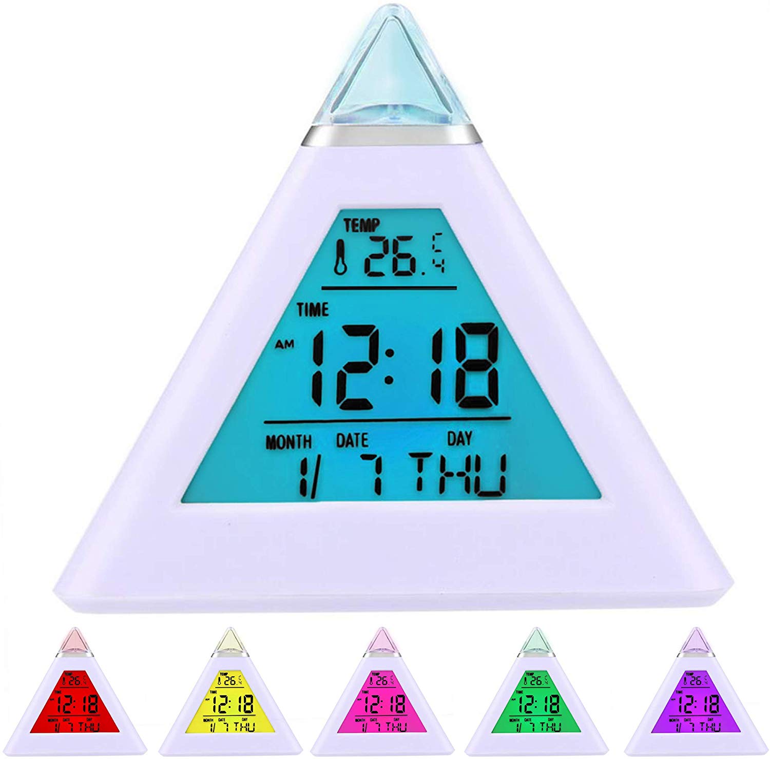 7 LED Pyramid Colour Changing Digital Colorful Alarm Clock
