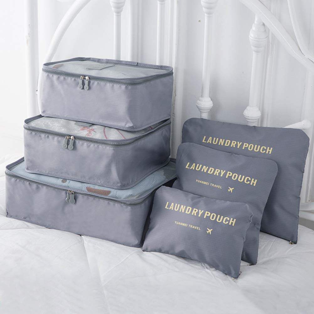6PCS Packing Cubes Value Set for Travel Luggage Organiser Bag Compression Pouches Clothes Suitcase