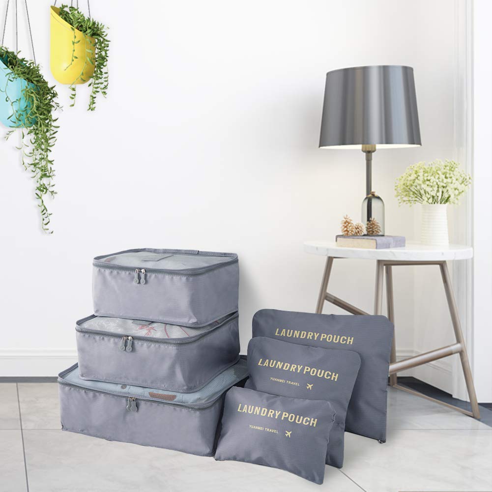 6PCS Packing Cubes Value Set for Travel Luggage Organiser Bag Compression Pouches Clothes Suitcase