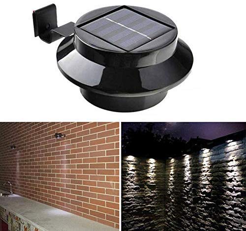 Outdoor Solar Powered Fence Gutter Lights, 3-LED Walllight Wall Path Landscape Mount Garden Lamp