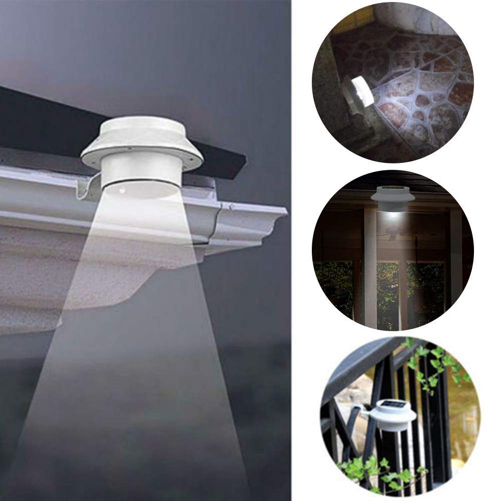 Outdoor Solar Powered Fence Gutter Lights, 3-LED Walllight Wall Path Landscape Mount Garden Lamp
