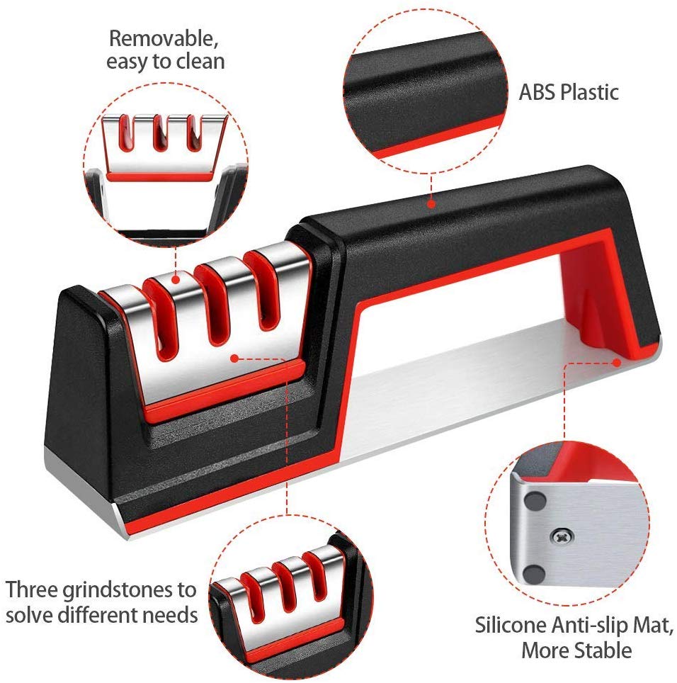 Kitchen Knife Sharpener, Knife Sharpening Tool with Anti Slip Bas