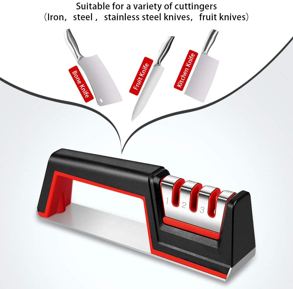 Kitchen Knife Sharpener, Knife Sharpening Tool with Anti Slip Bas