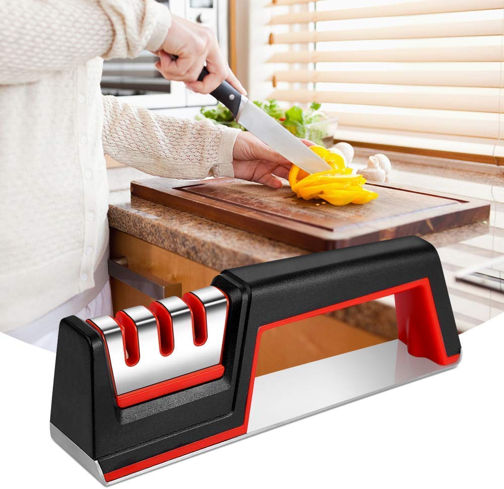 Kitchen Knife Sharpener, Knife Sharpening Tool with Anti Slip Bas