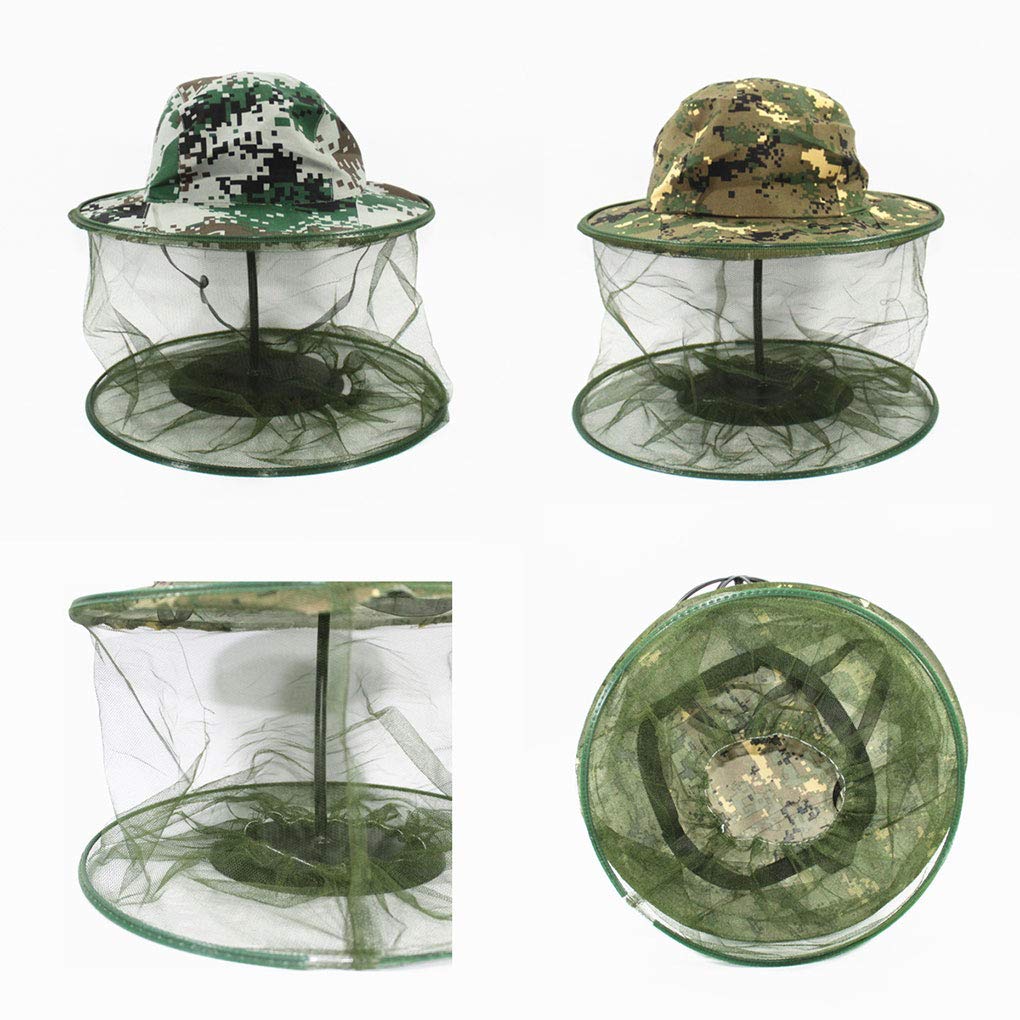 Mosquito Head Net,Camouflage Cap Mesh Hood Anti Mosquito Fly Bee Bug Insect Fishing Camping Hats