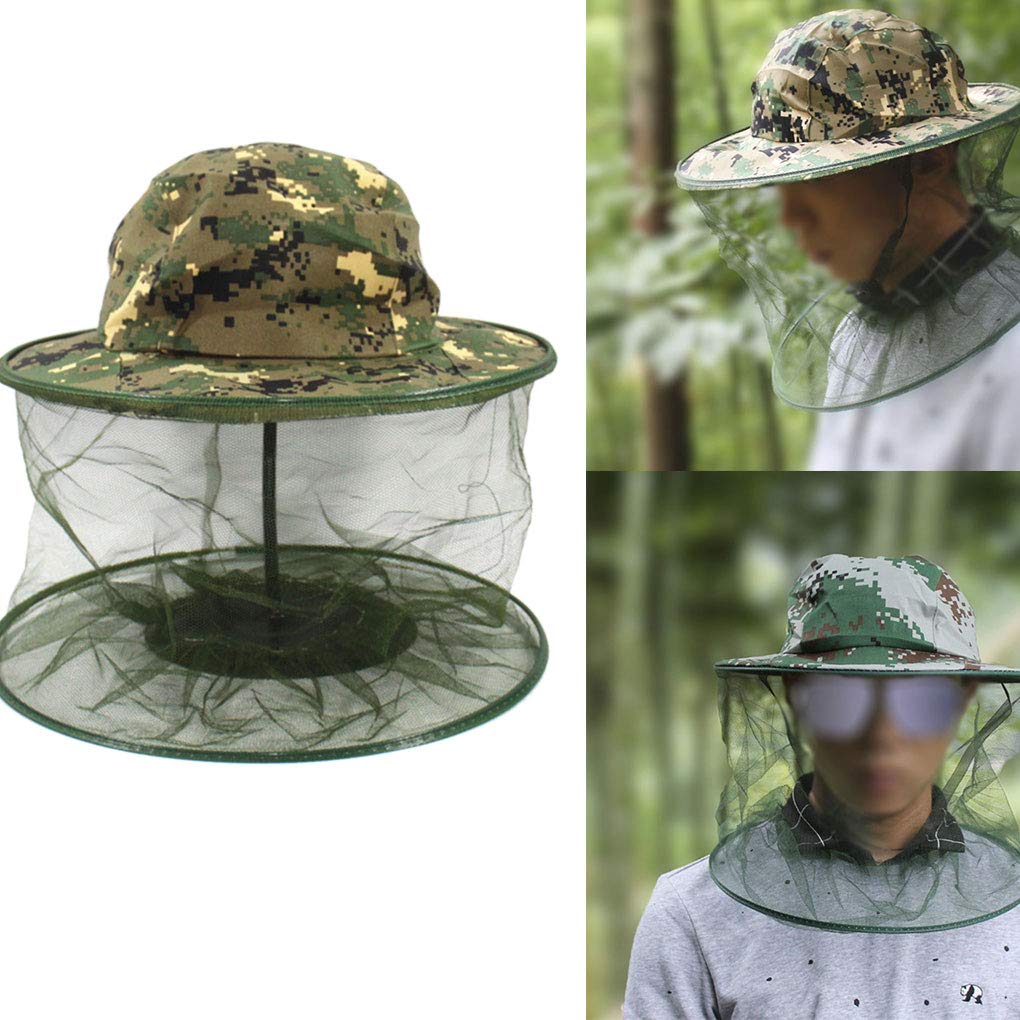 Mosquito Head Net,Camouflage Cap Mesh Hood Anti Mosquito Fly Bee Bug Insect Fishing Camping Hats