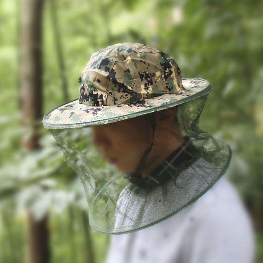Mosquito Head Net,Camouflage Cap Mesh Hood Anti Mosquito Fly Bee Bug Insect Fishing Camping Hats