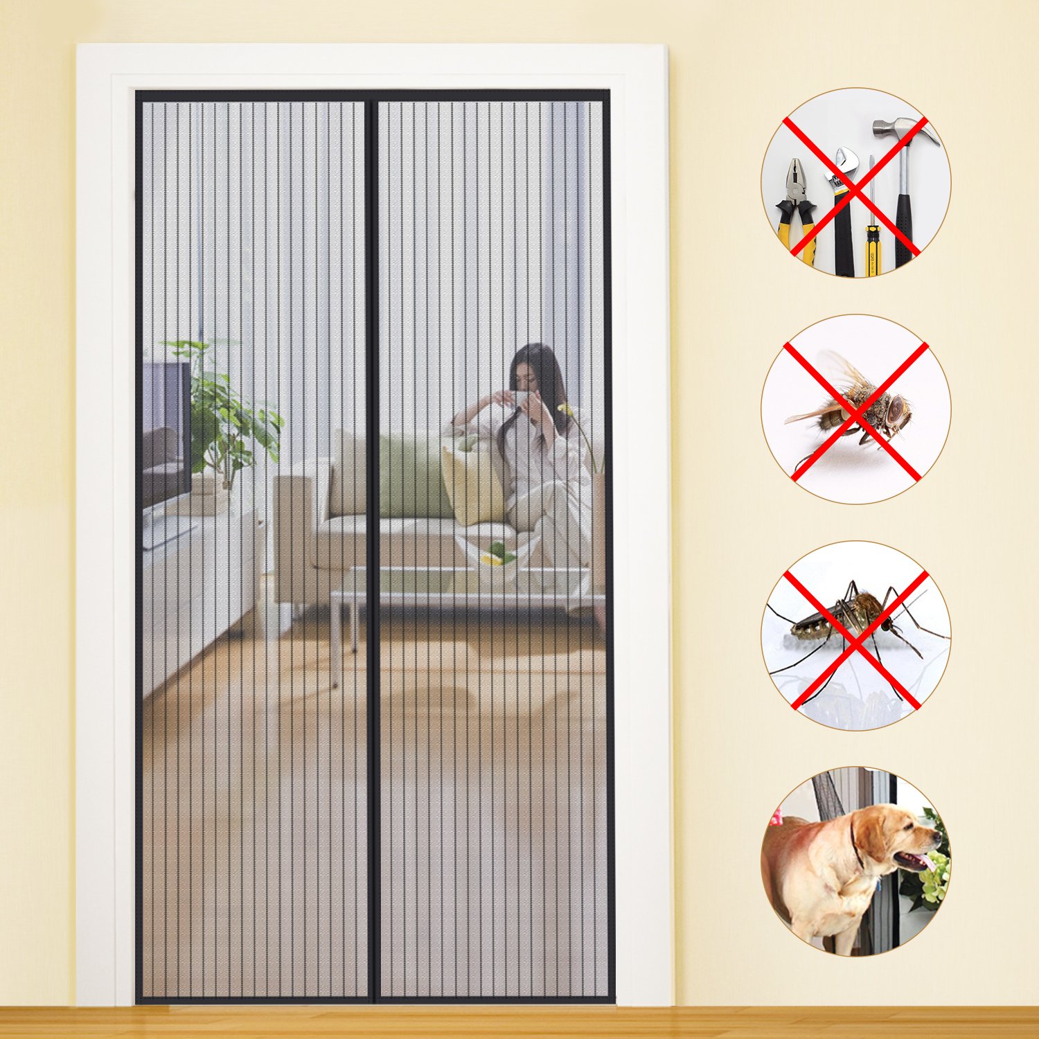 Magnetic Screen Door Keep Insects Out Mosquito Door Screen,Top-to-Bottom Seal Automatically