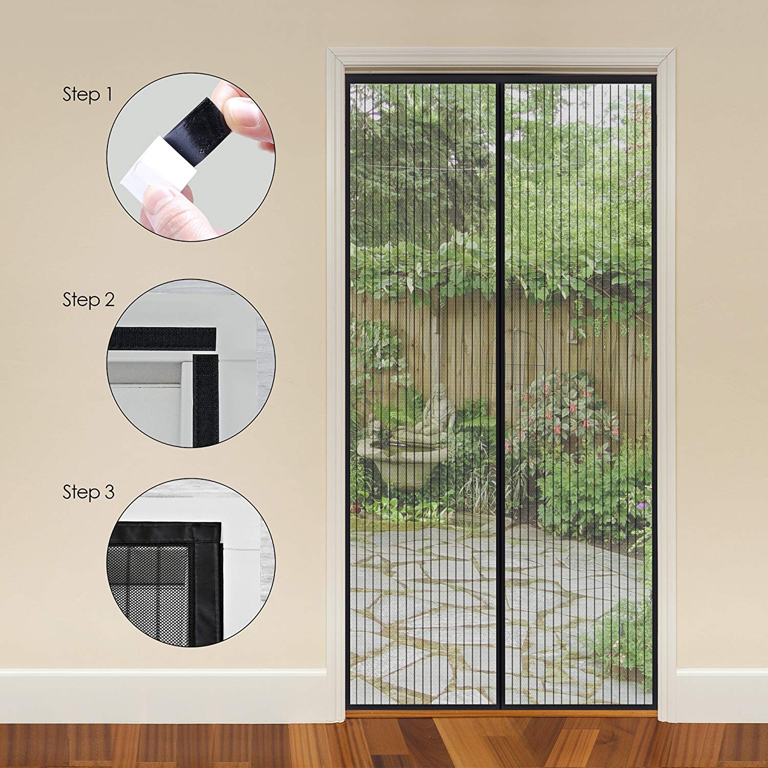 Magnetic Screen Door Keep Insects Out Mosquito Door Screen,Top-to-Bottom Seal Automatically