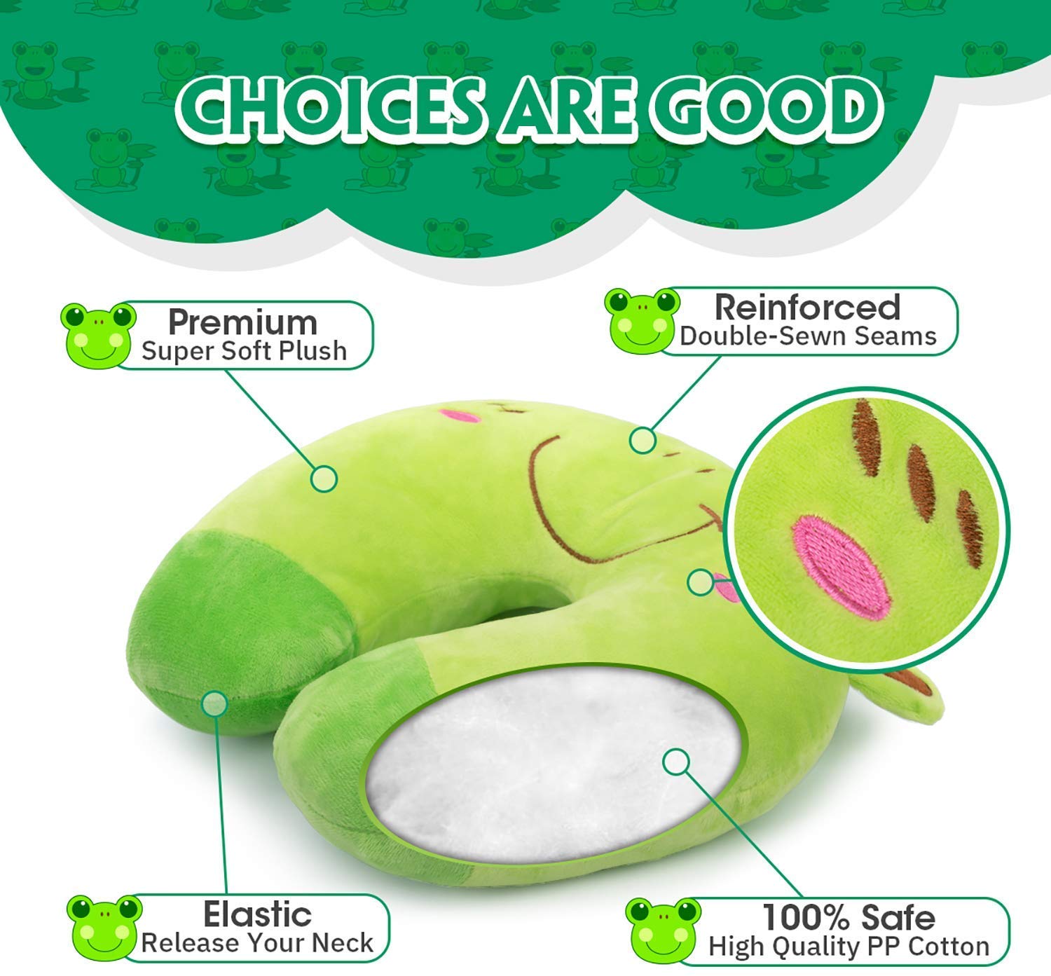 Kids Travel Pillow Children Neck Pillow Chin &amp; Neck Support Cushion with Animal Super Soft Cover