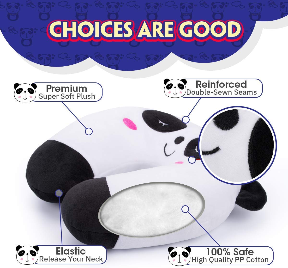 Kids Travel Pillow Children Neck Pillow Chin &amp; Neck Support Cushion with Animal Super Soft Cover