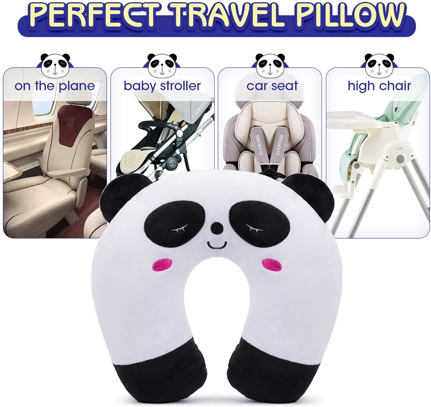 Kids Travel Pillow Children Neck Pillow Chin &amp; Neck Support Cushion with Animal Super Soft Cover