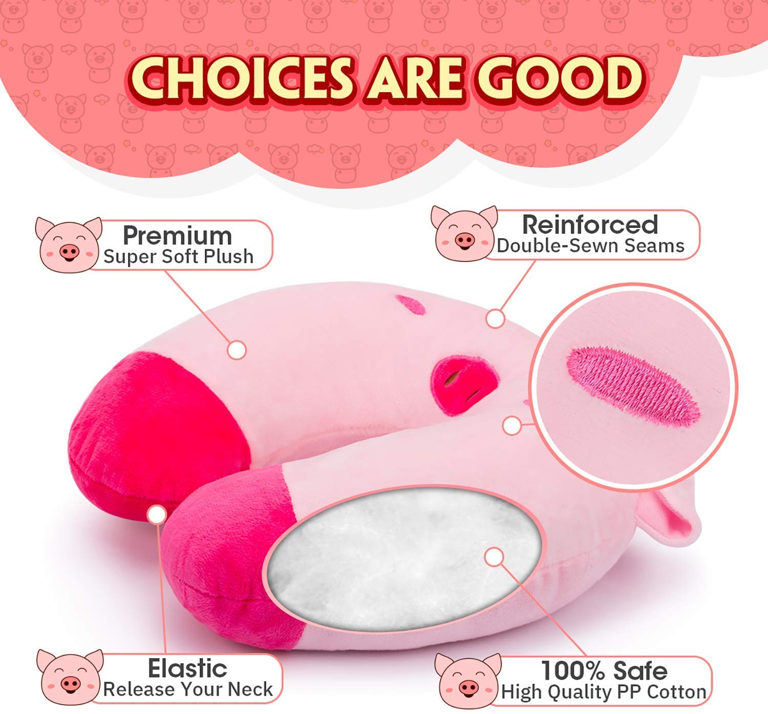 Kids Travel Pillow Children Neck Pillow Chin &amp; Neck Support Cushion with Animal Super Soft Cover