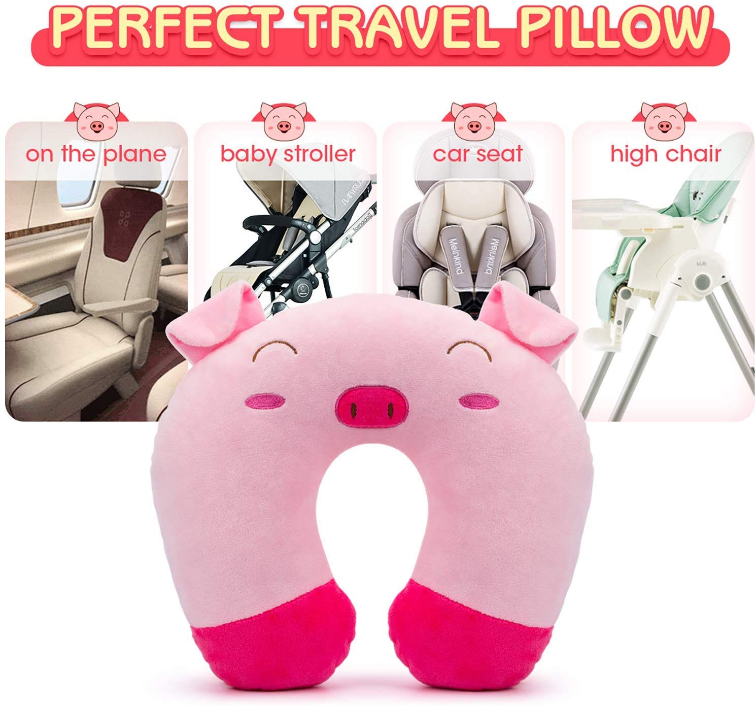 Kids Travel Pillow Children Neck Pillow Chin &amp; Neck Support Cushion with Animal Super Soft Cover