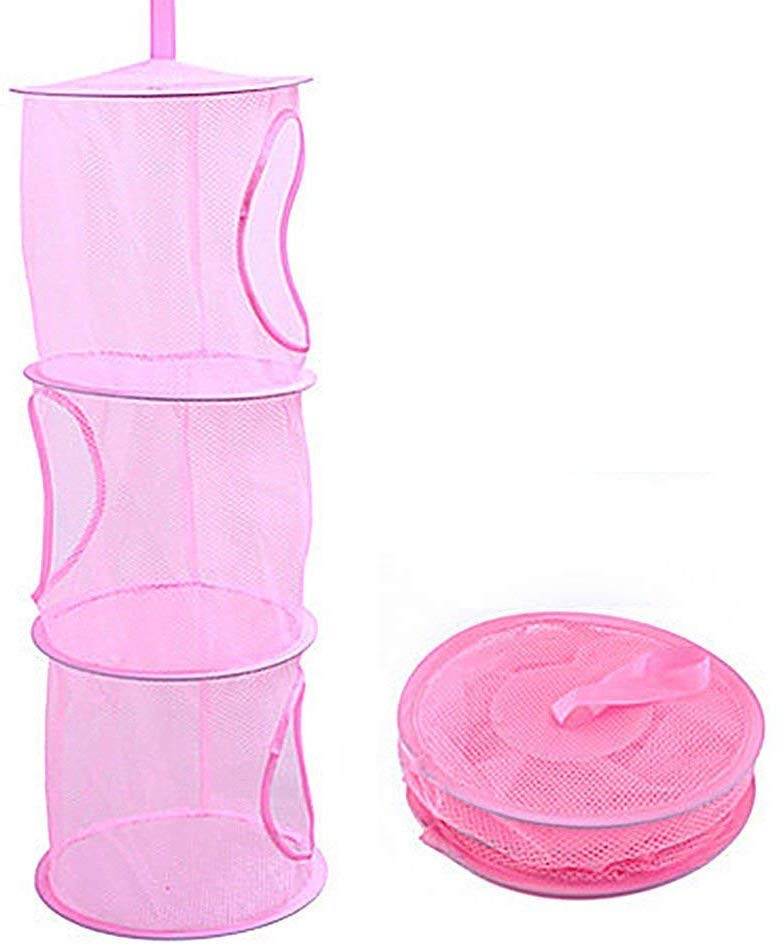 1 Piece Foldable Mesh Basket Hanging Storage 3 Compartments Sorter Laundry Toys Shoes