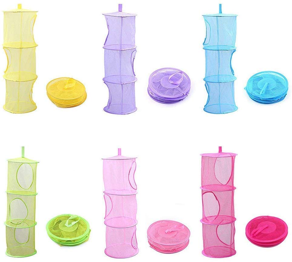 1 Piece Foldable Mesh Basket Hanging Storage 3 Compartments Sorter Laundry Toys Shoes