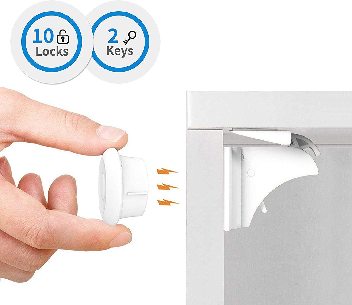 Baby Safety Magnetic Cupboard Locks-10 Pack Child Proof Cupboard Catches and Locks, No Screws