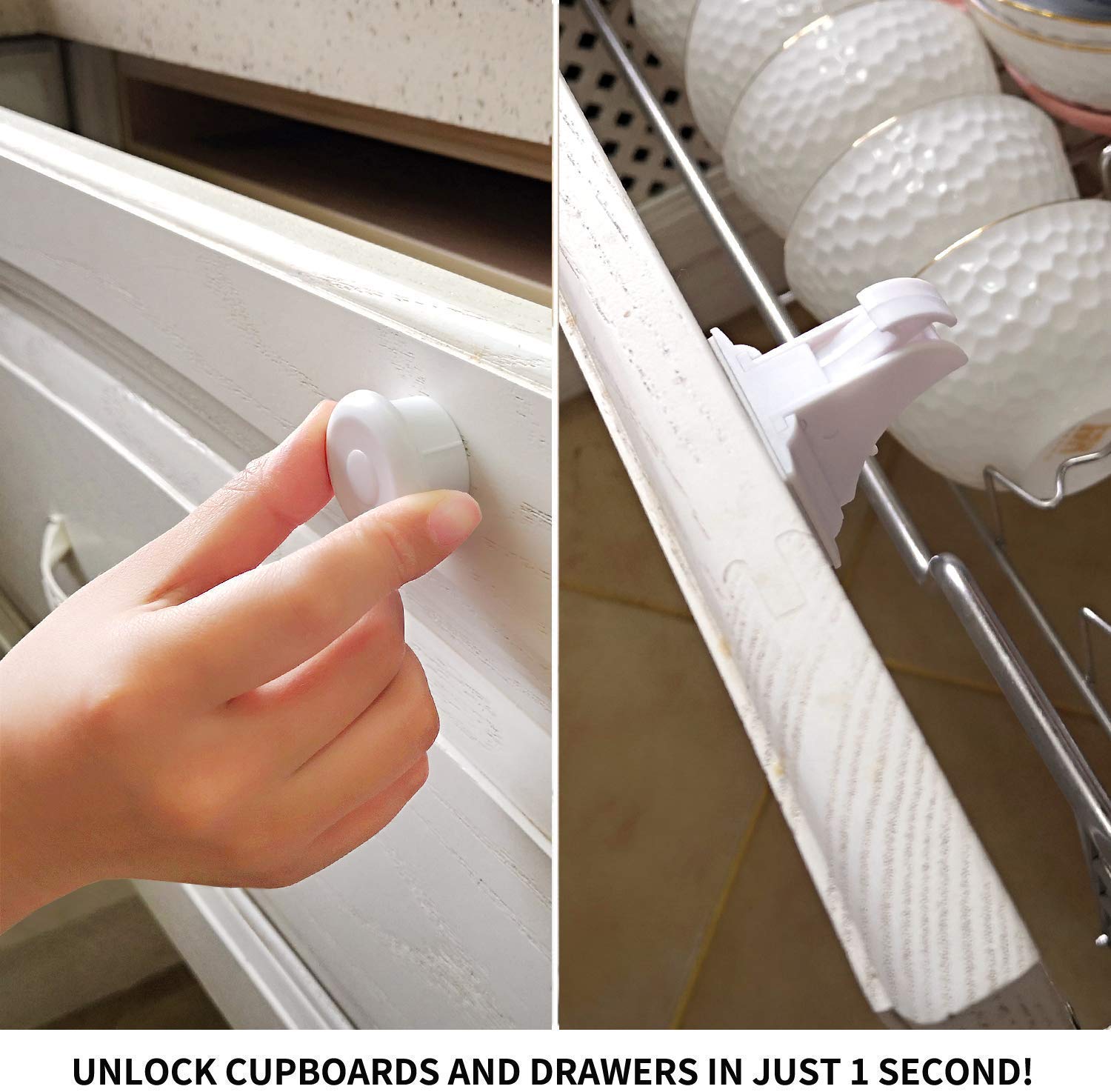 Baby Safety Magnetic Cupboard Locks-10 Pack Child Proof Cupboard Catches and Locks, No Screws