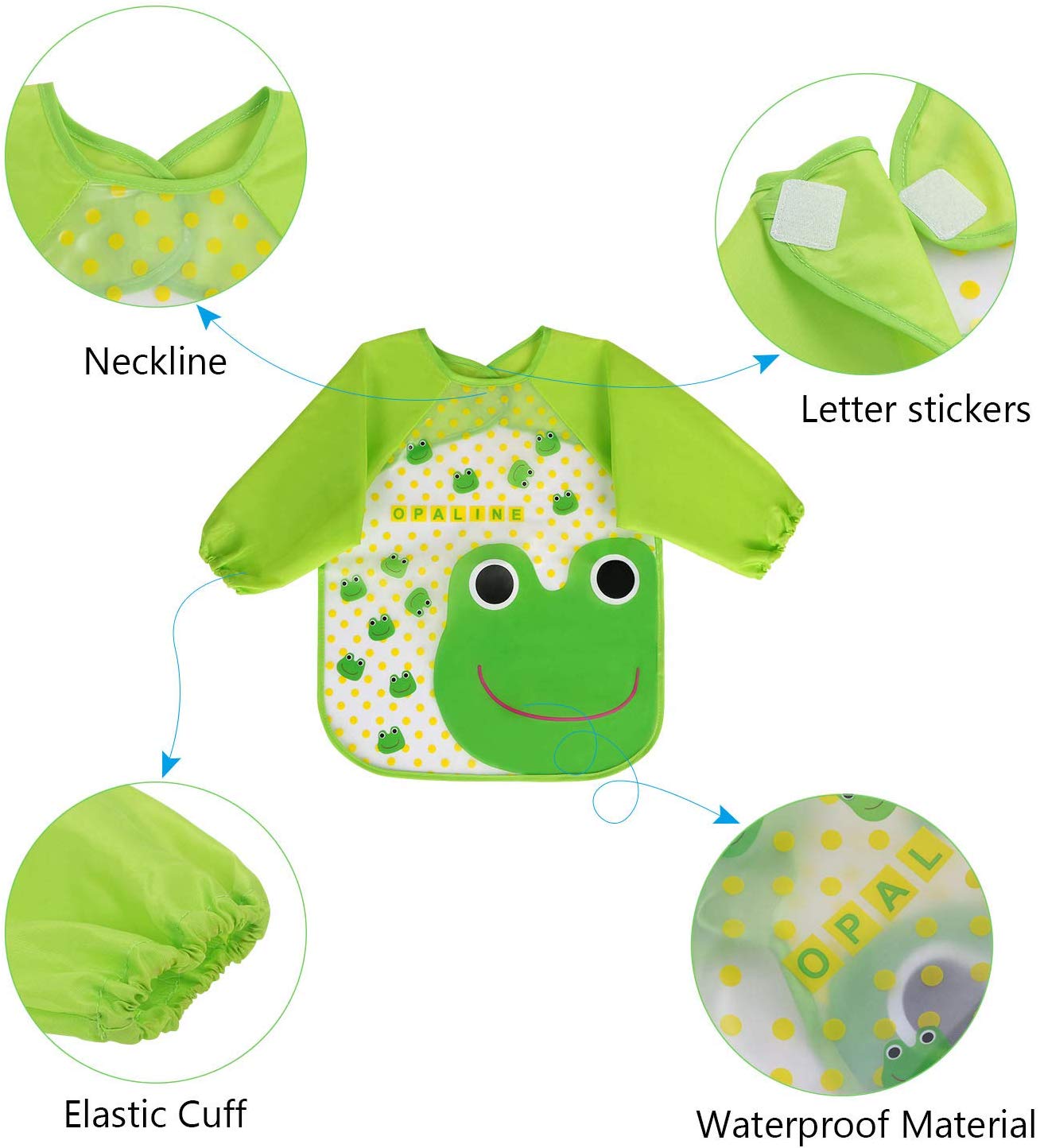 Long Sleeve Baby Bibs for 6-36 Months,Unisex Waterproof Feeding Bibs for Infant Child Toddler 4-Pack