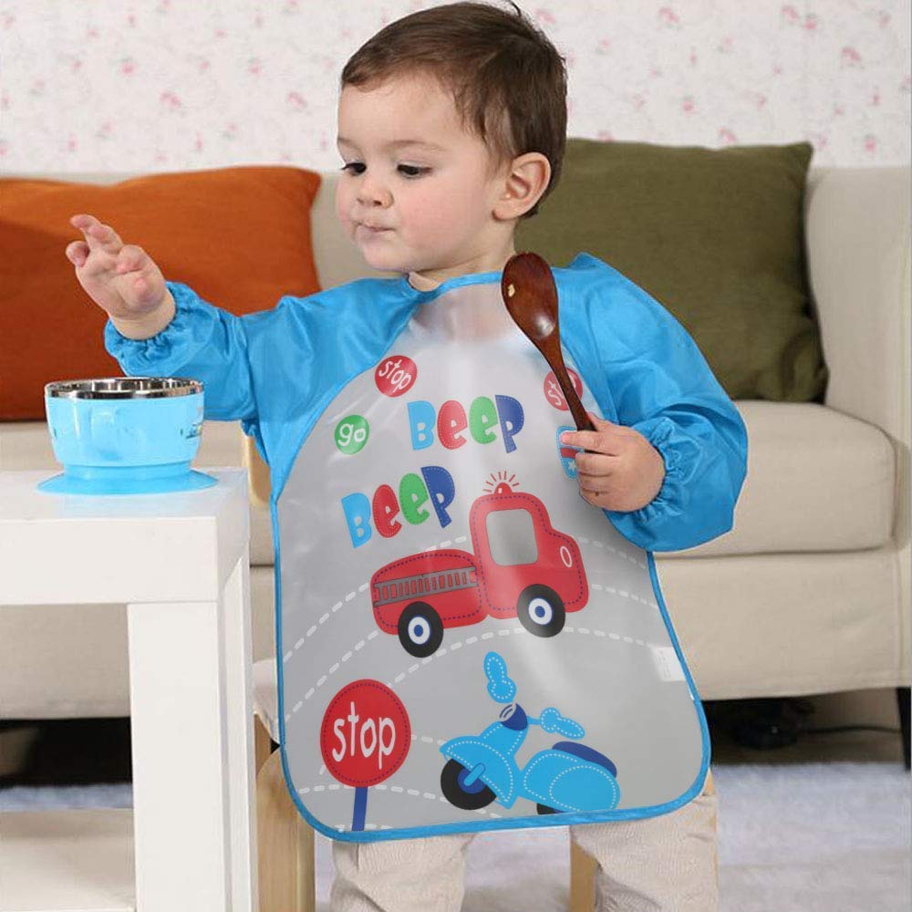 Long Sleeve Baby Bibs for 6-36 Months,Unisex Waterproof Feeding Bibs for Infant Child Toddler 4-Pack