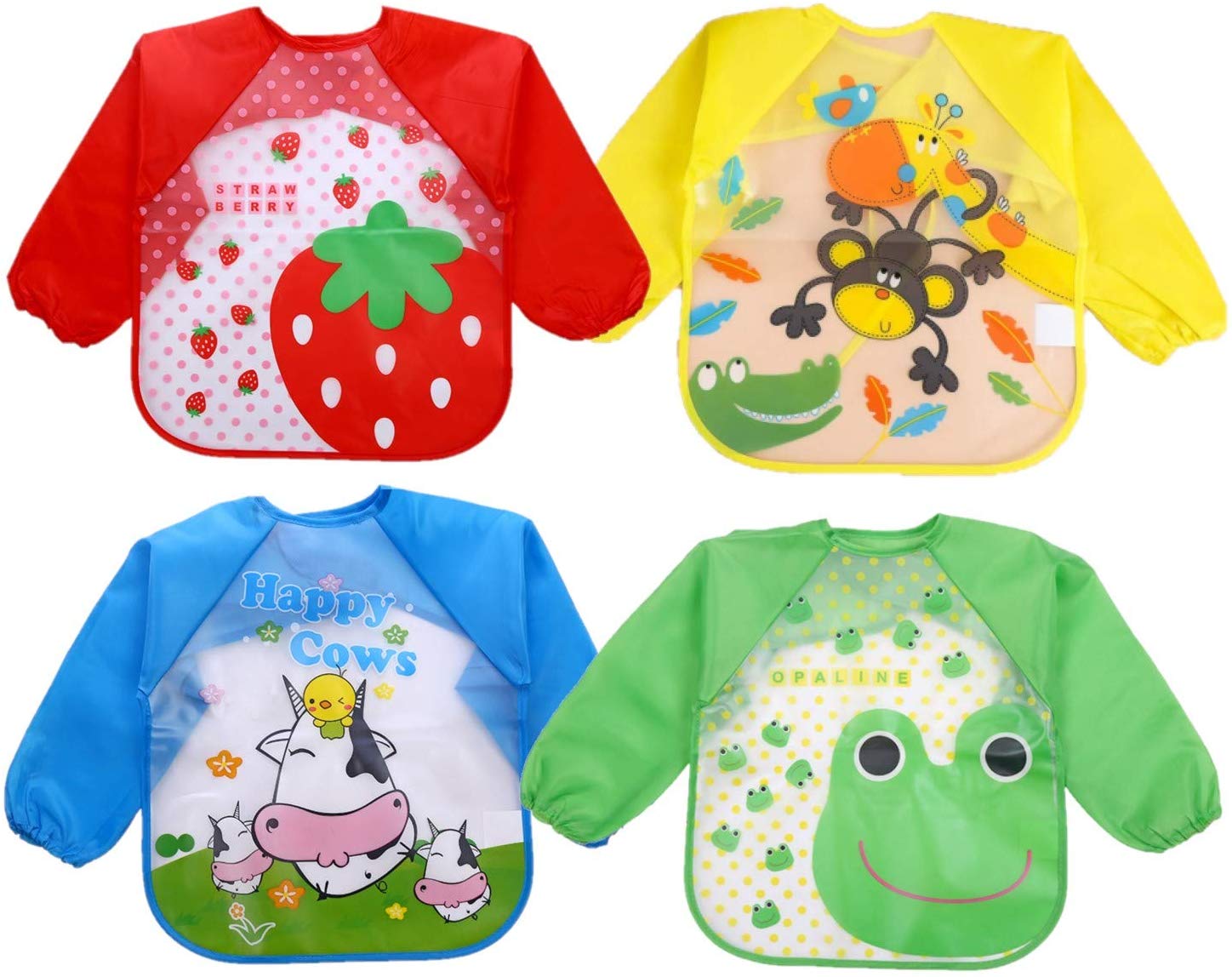 Long Sleeve Baby Bibs for 6-36 Months,Unisex Waterproof Feeding Bibs for Infant Child Toddler 4-Pack