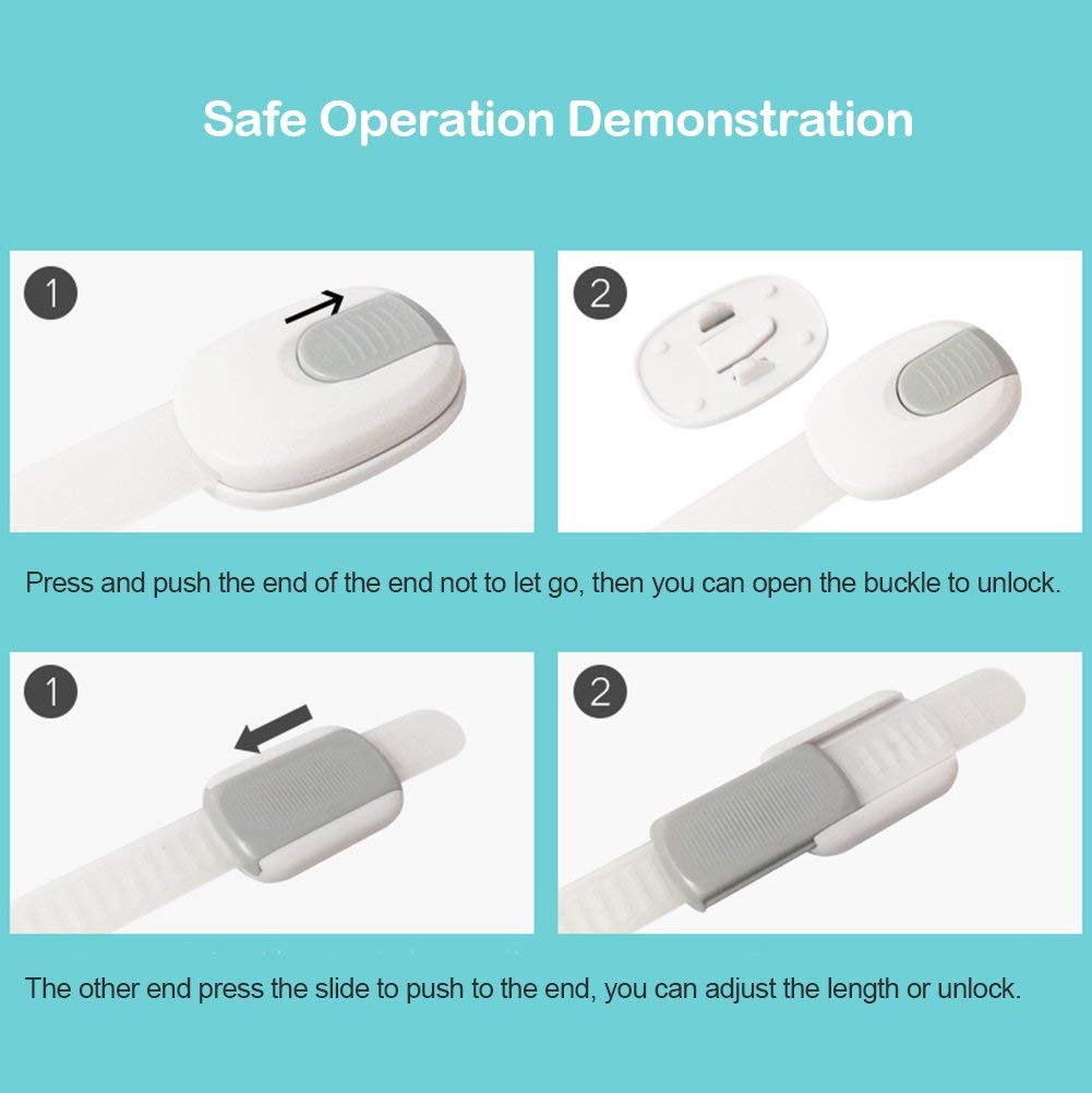 Child Safety Locks 8 Pack Adjustable Baby Safety Cupboard Strap Locks Easy to Install