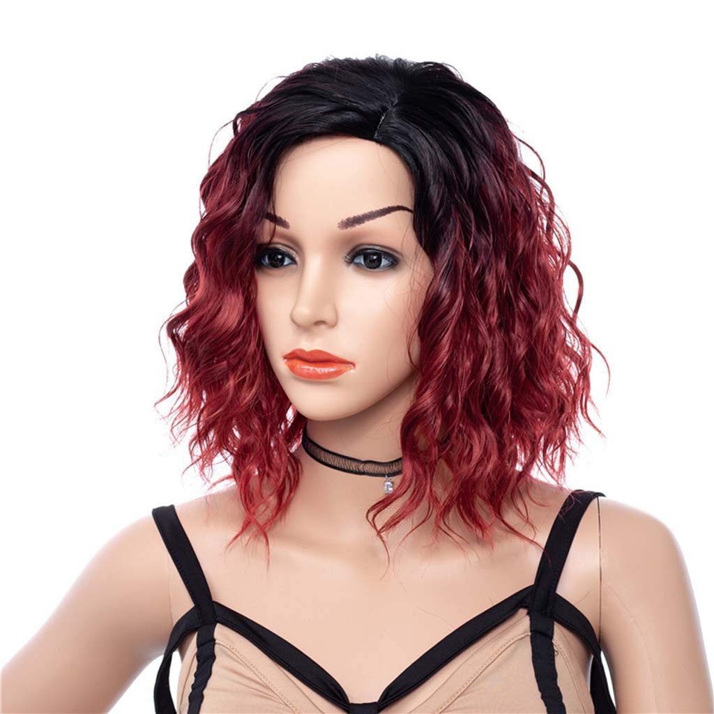 Wine Red Wigs for Women Part Wavy Synthetic Wig with Dark Roots Short BOB Wigs for Black Women(14&apos;&apos;)