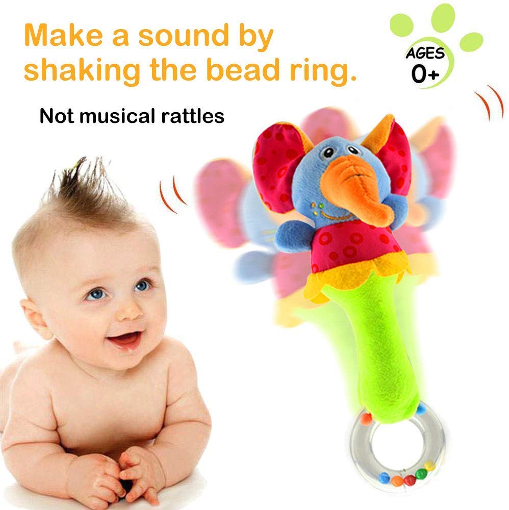 2 Pack Baby Rattle Sensory Toys Shaker Soft Plush Baby Musical Instruments Stuffed Animal Toy