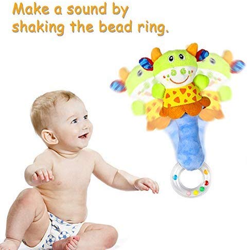2 Pack Baby Rattle Sensory Toys Shaker Soft Plush Baby Musical Instruments Stuffed Animal Toy
