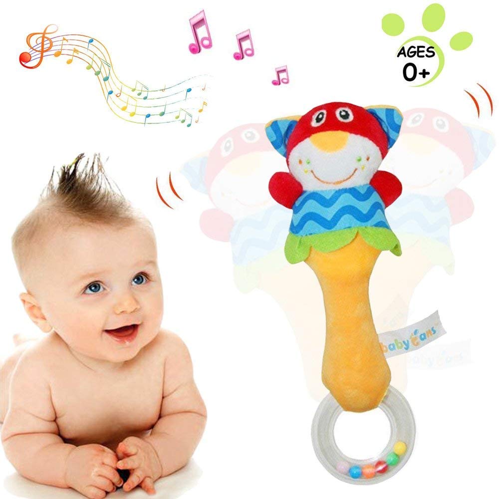 2 Pack Baby Rattle Sensory Toys Shaker Soft Plush Baby Musical Instruments Stuffed Animal Toy