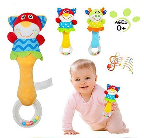 2 Pack Baby Rattle Sensory Toys Shaker Soft Plush Baby Musical Instruments Stuffed Animal Toy