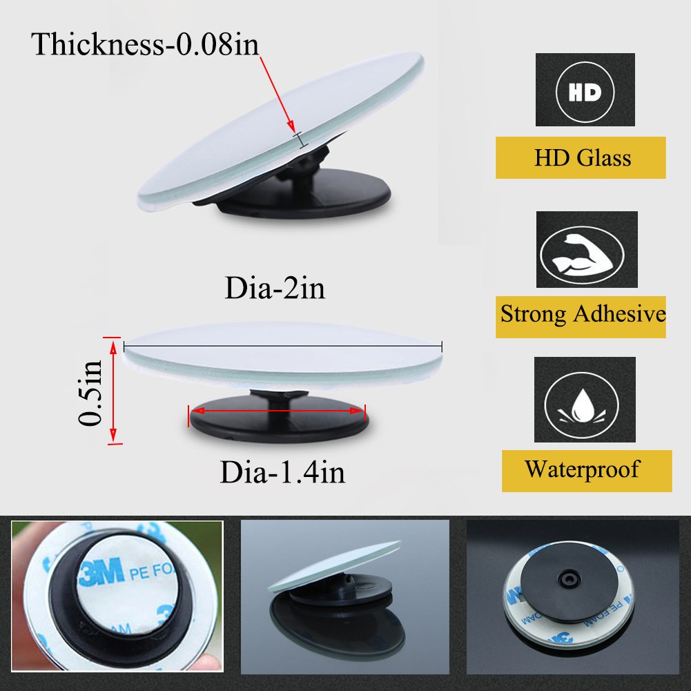 Blind Spot Mirrors For Cars- Waterproof 360°Rotatable Convex Rear View Mirror For Universal Cars