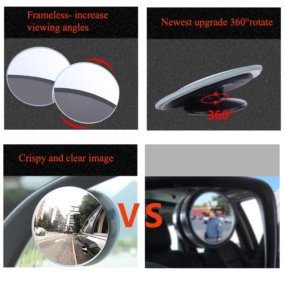 Blind Spot Mirrors For Cars- Waterproof 360°Rotatable Convex Rear View Mirror For Universal Cars