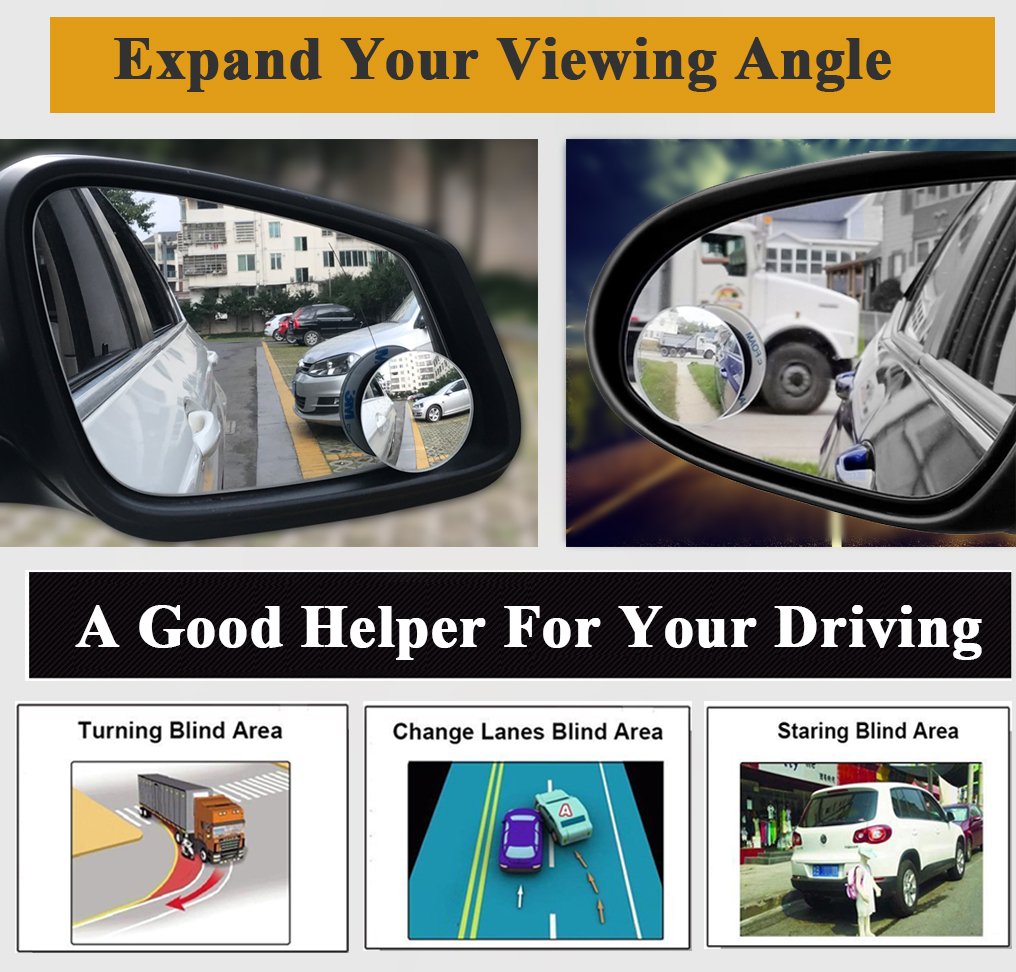 Blind Spot Mirrors For Cars- Waterproof 360°Rotatable Convex Rear View Mirror For Universal Cars