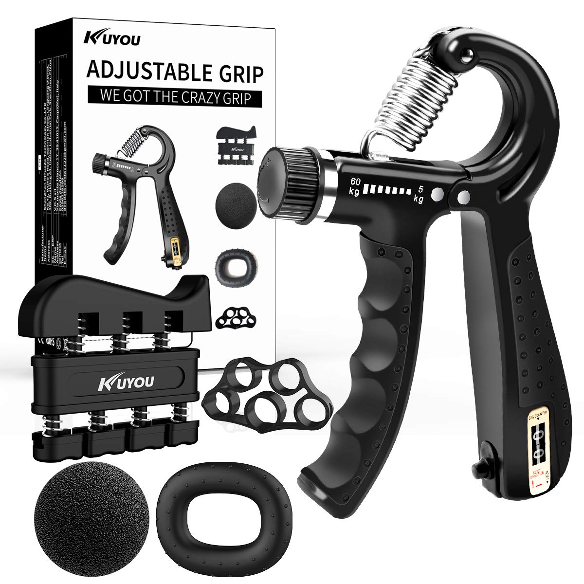 Hand Grip Strengthener Forearm Grip Workout Kit, 5 Pack Adjustable Resistance Hand Gripper