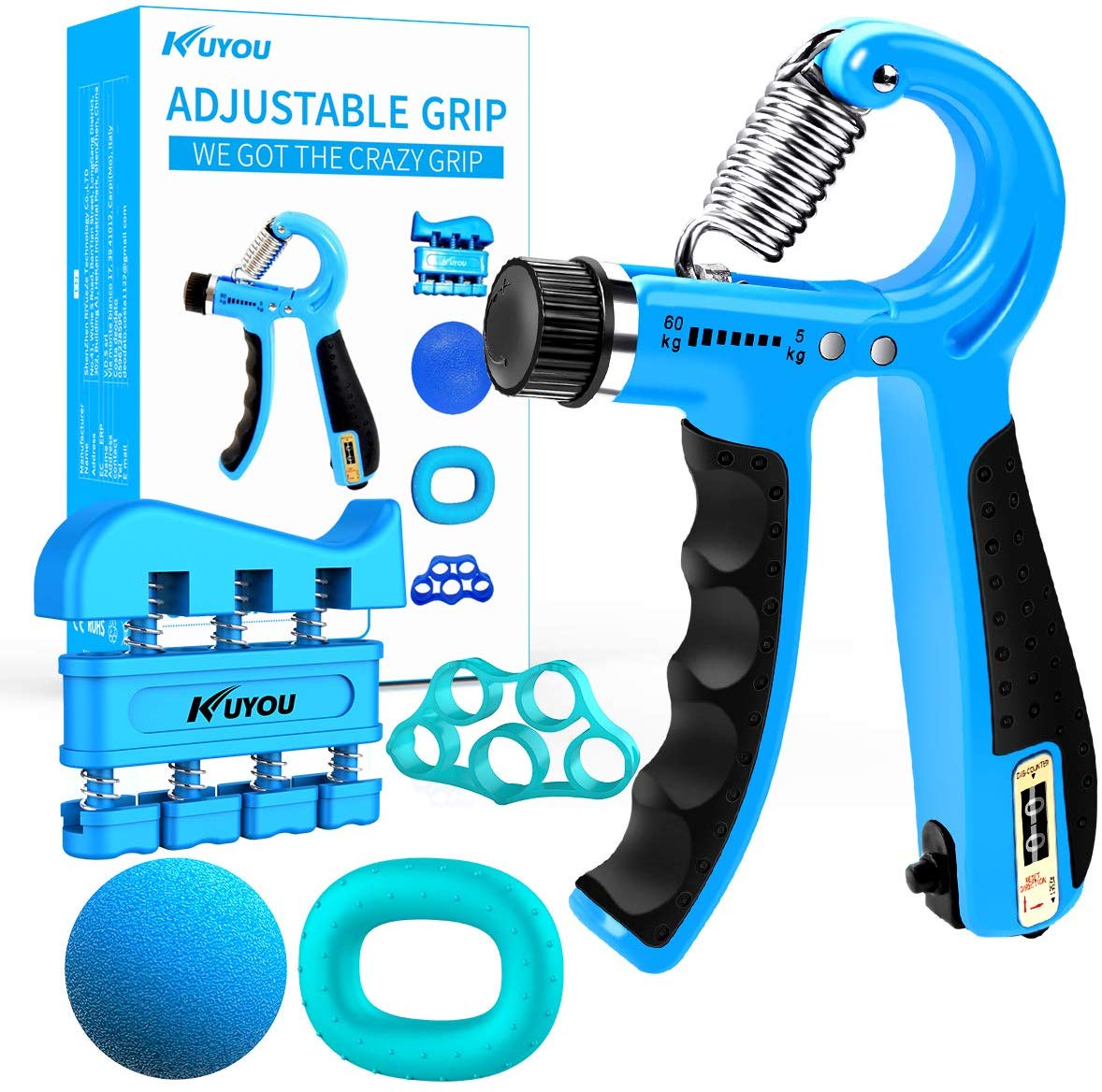 Hand Grip Strengthener Forearm Grip Workout Kit, 5 Pack Adjustable Resistance Hand Gripper