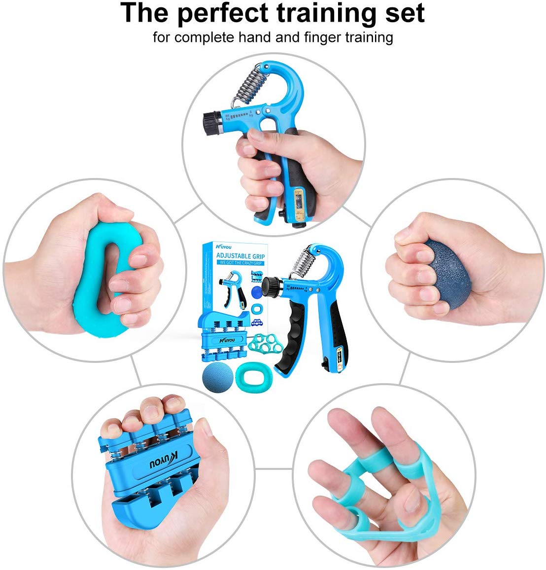 Hand Grip Strengthener Forearm Grip Workout Kit, 5 Pack Adjustable Resistance Hand Gripper