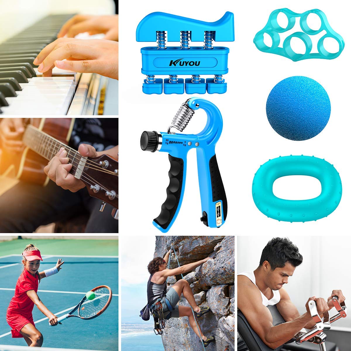 Hand Grip Strengthener Forearm Grip Workout Kit, 5 Pack Adjustable Resistance Hand Gripper