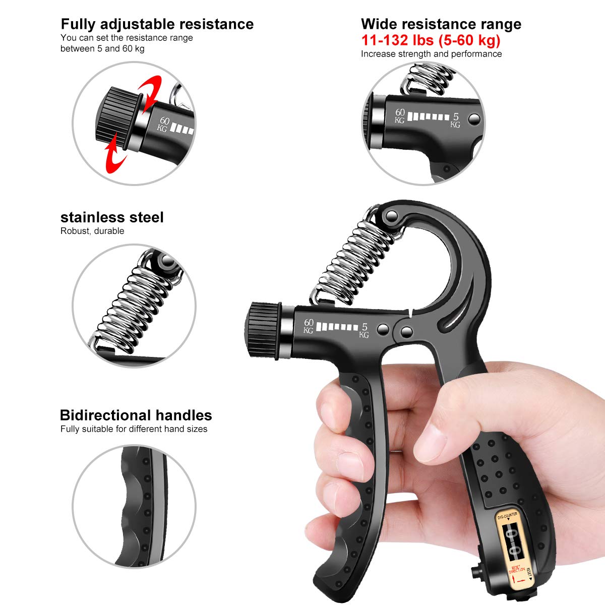 Hand Grip Strengthener Forearm Grip Workout Kit, 5 Pack Adjustable Resistance Hand Gripper