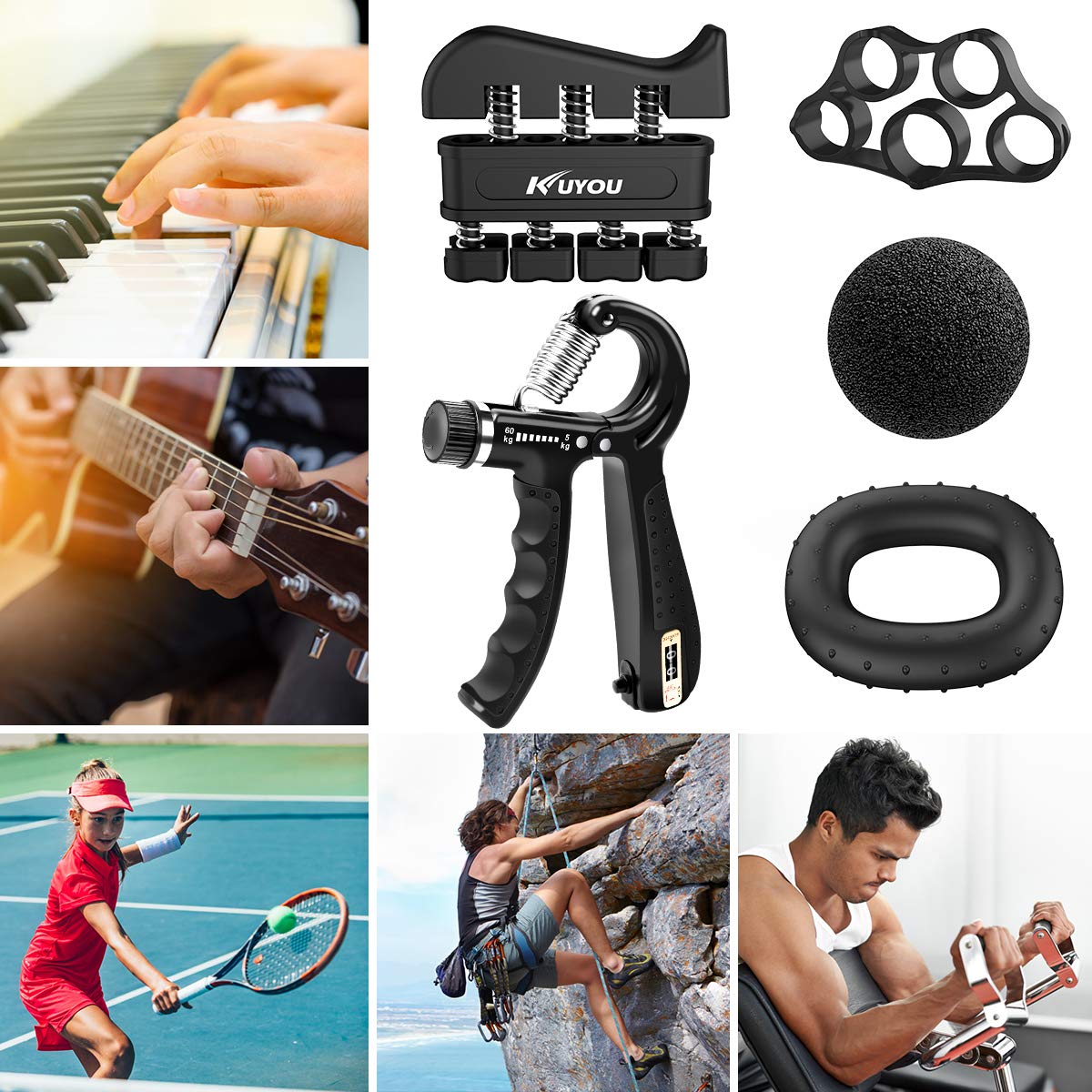 Hand Grip Strengthener Forearm Grip Workout Kit, 5 Pack Adjustable Resistance Hand Gripper
