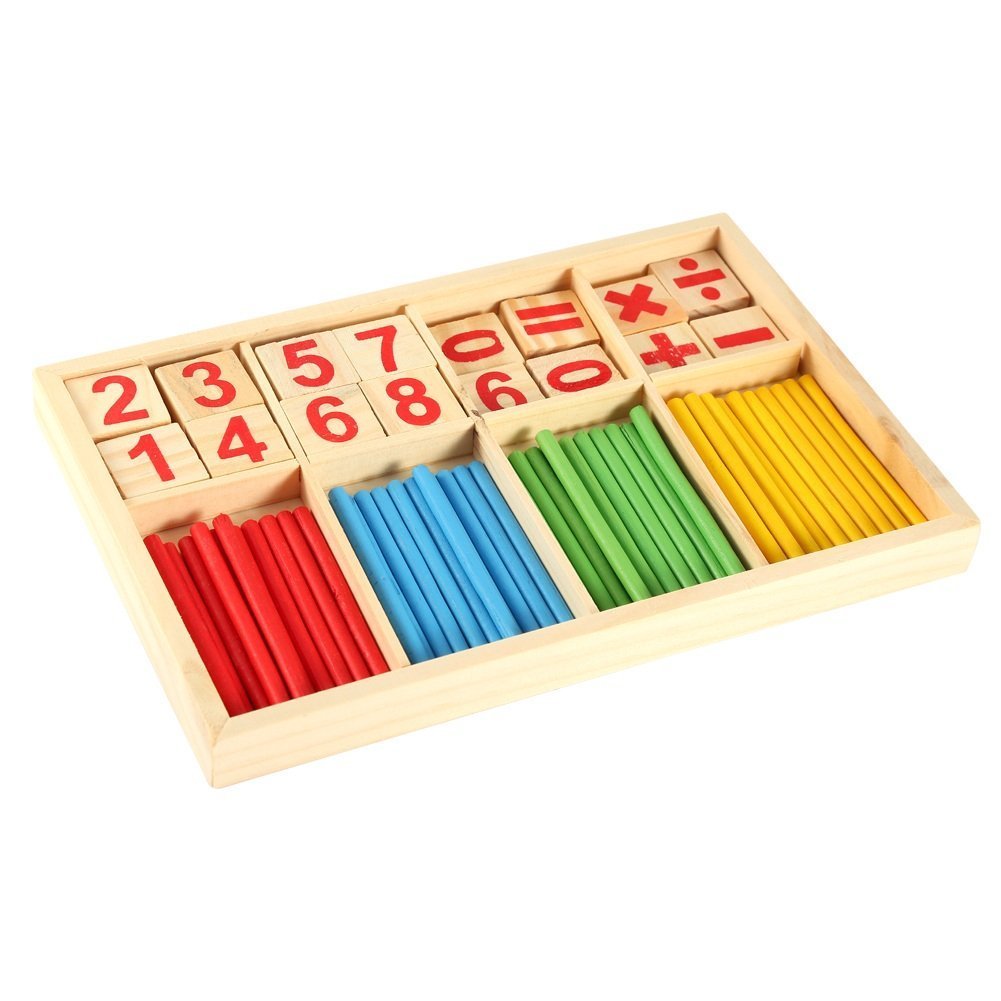 Manipulatives Wooden Counting Rods Sticks Number Cards Building Blocks Preschool Educational Toys